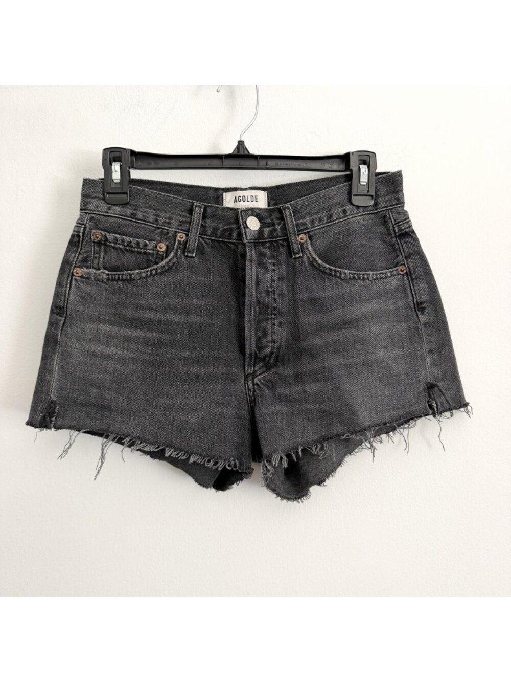 AGOLDE Washed Black Denim Cutoff Parker Jean Shorts Button Fly Women’s Size 25
